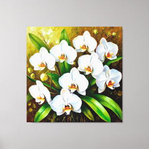 Toile Orchidées blanches avec feuilles vertes