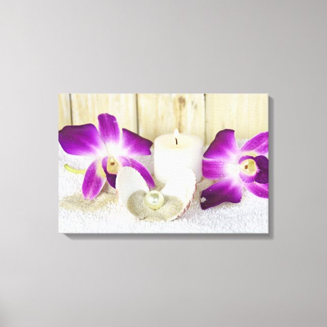 Toile orchidées et bougie de spa avec coquillage (Recto)