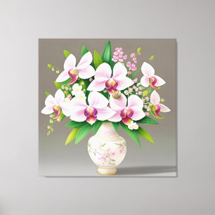 Toile Orchidées roses et blanches dans un vase orné