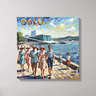 Toile Oslo Harbor Waterfront Vintage Scene Stretched Can
