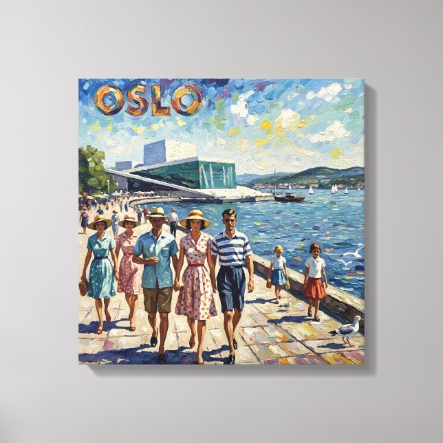 Toile Oslo Harbor Waterfront Vintage Scene Stretched Can (Recto)