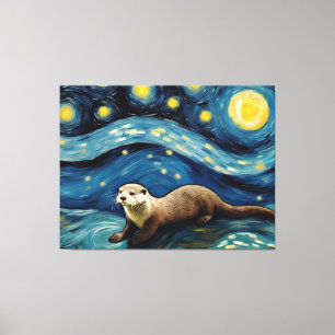 Toile Otter dans la mer de nuit étoilée