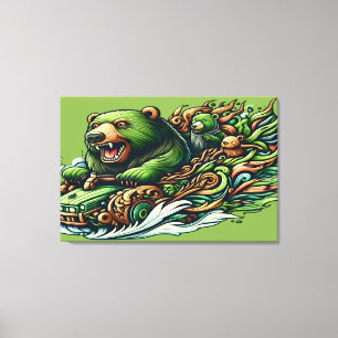 Toile Ours Animés à bord d'une voiture verte dans un ven