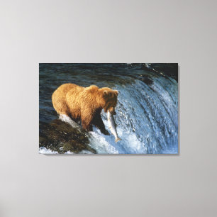 Toile Ours brun d'Alaska attrapant un saumon à Brooks