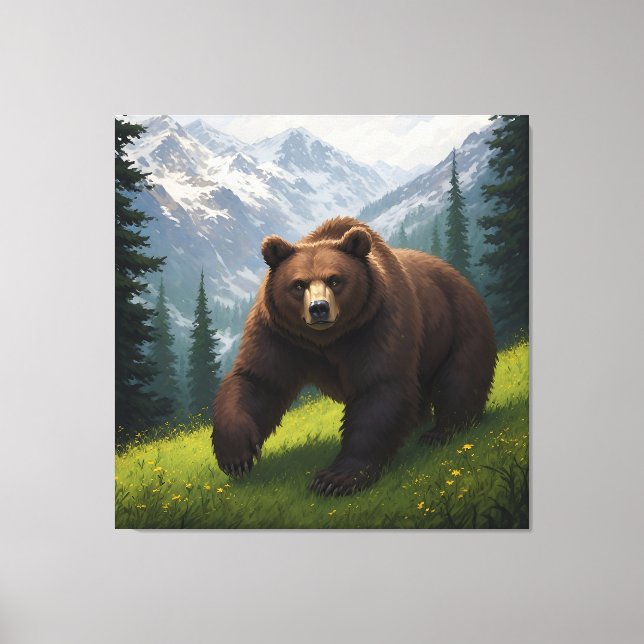 Toile Ours brun dans une prairie de montagne (Recto)