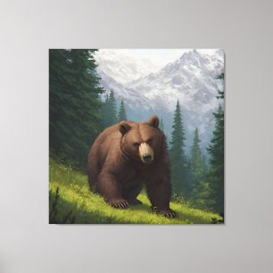 Toile Ours brun dans une prairie de montagne