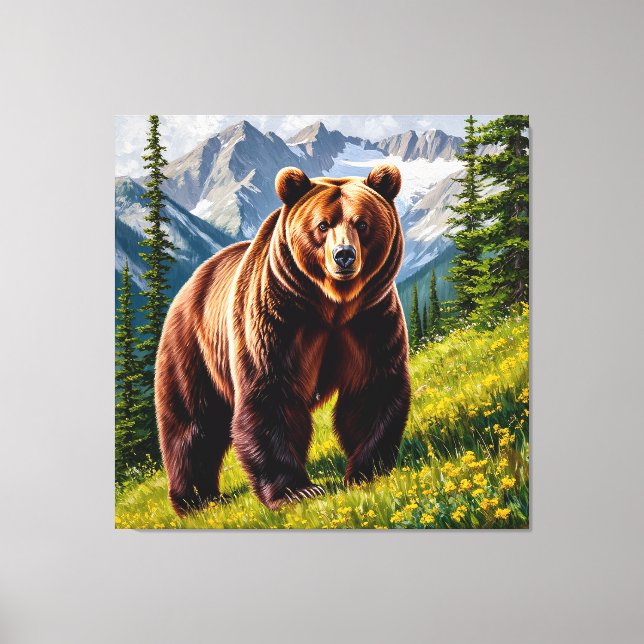 Toile Ours brun dans une prairie de montagne (Recto)
