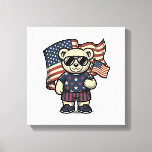 Toile Ours en peluche patriotique vintage gravure chemis