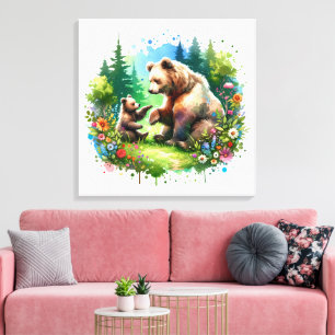 Toile Ours et cubes d'aquarelle