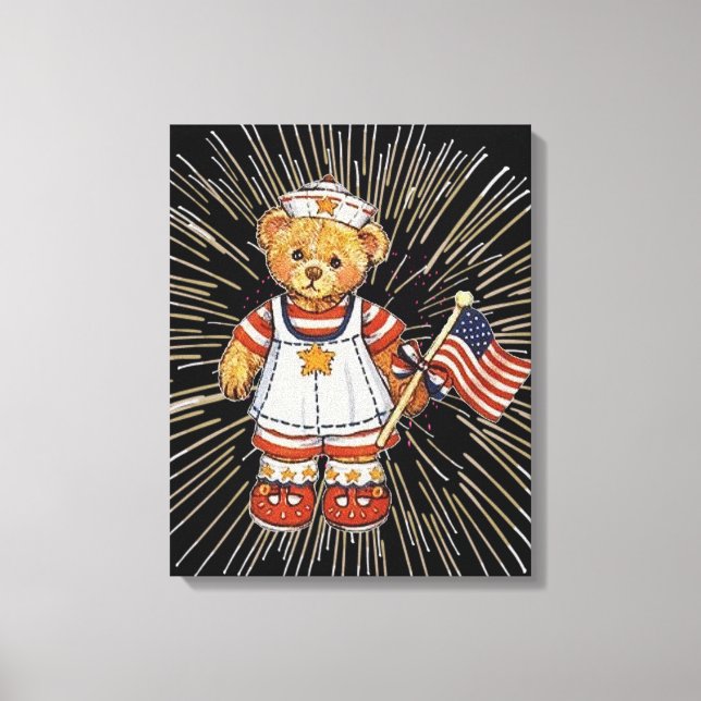 Toile Ours infirmière vintage avec feux d'artifice blanc (Recto)