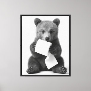 Toile Ours mignon tenant du papier toilette, minimalisme