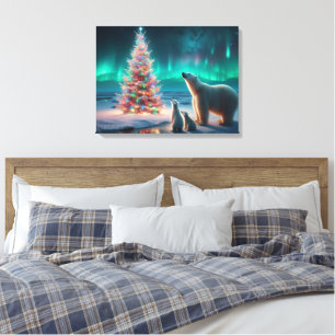 Toile Ours Polaire Maman Cubs Arbre de Noël Aurora Borea