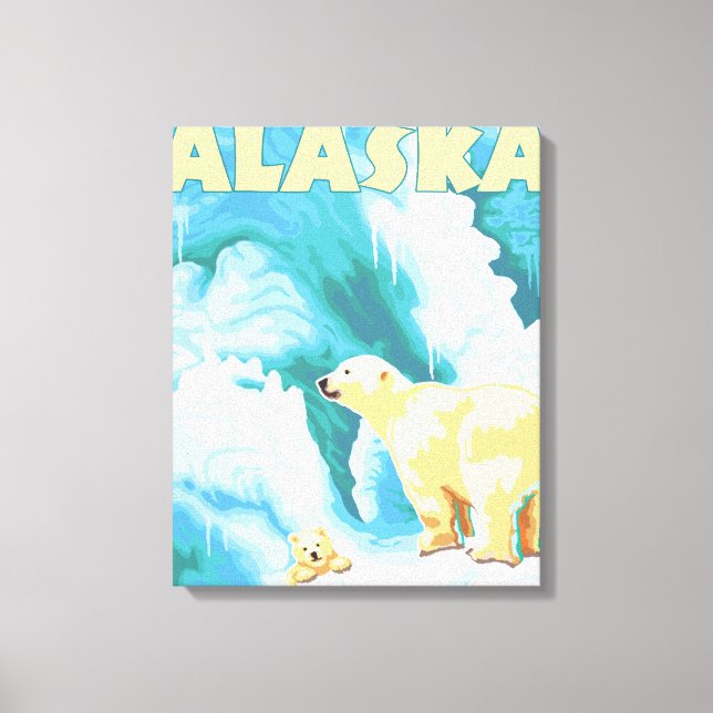 Toile Ours polaires & Cub - Eau douce, Alaska (Recto)