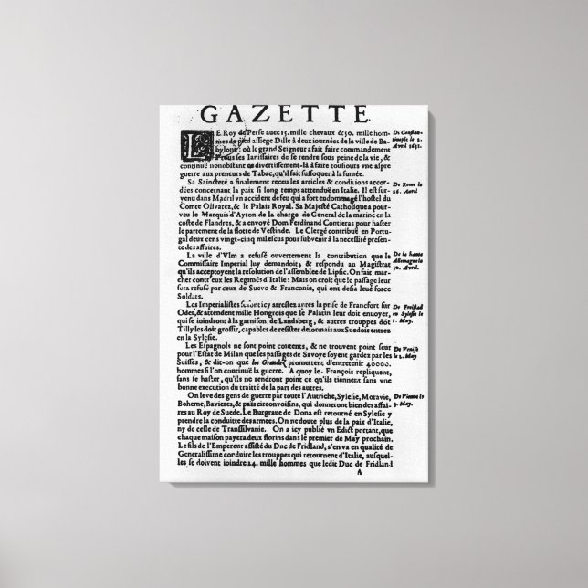 Toile Page du texte de 'La Gazette' (Recto)