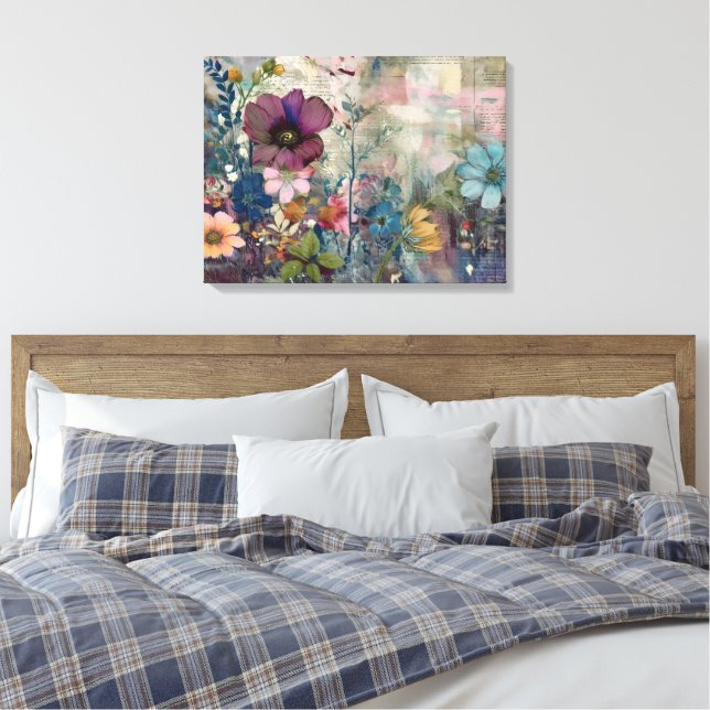 Toile Pages du Journal d'art : Papier passé et Fleurs sa (Insitu(Chambre))