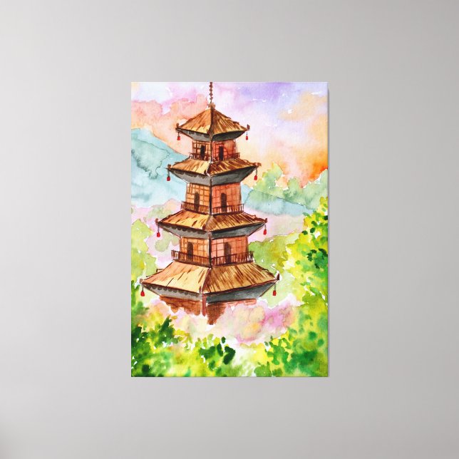 Toile Pagode japonaise en forêt automnale (Recto)
