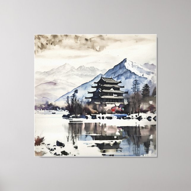 Toile Pagode sereine de la montagne (Hiver)  (Recto)