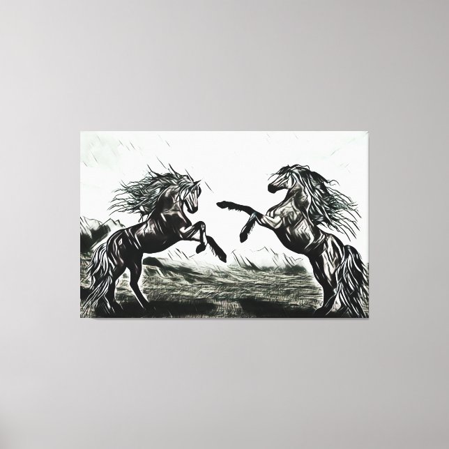 Toile Paire de chevaux en noir et blanc   (Recto)