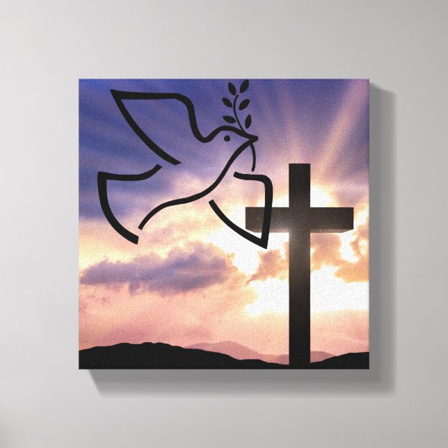 Toile Paix, Dove, Pâques, Religieux, Aquarelle, Croix (Recto)