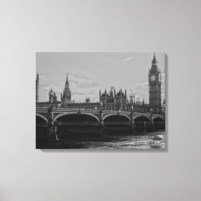 Toile Palais de Westminster de la tour Big Ben noir & bl (Recto)