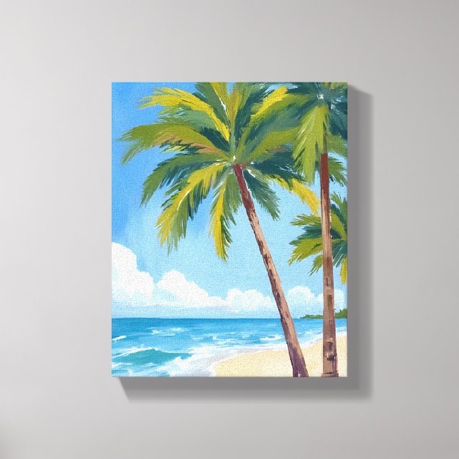 Toile Palm Tree Beach | Tropical Watercolor Blue Sky (Recto)