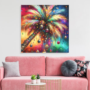Toile Palmier de Noël Whimsical Tropical Beach Vivid