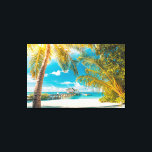 Toile Palmiers au coucher du soleil<br><div class="desc">Cette photo présente de beaux palmiers contre le ciel pendant un coucher de soleil tropical.</div>