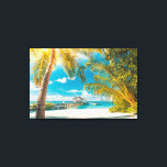 Toile Palmiers au coucher du soleil<br><div class="desc">Cette photo présente de beaux palmiers contre le ciel pendant un coucher de soleil tropical.</div>