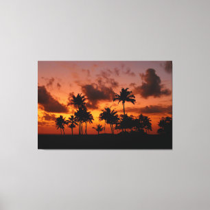 Toile Palmiers au coucher du soleil - rouge