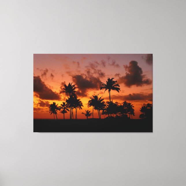 Toile Palmiers au coucher du soleil - rouge (Recto)