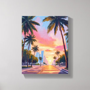 Toile Palmiers de Miami au coucher du soleil