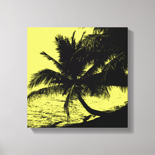 Toile Palmiers et eau - Jaune