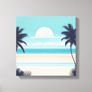 Toile Palmiers et Pleine lune Plage