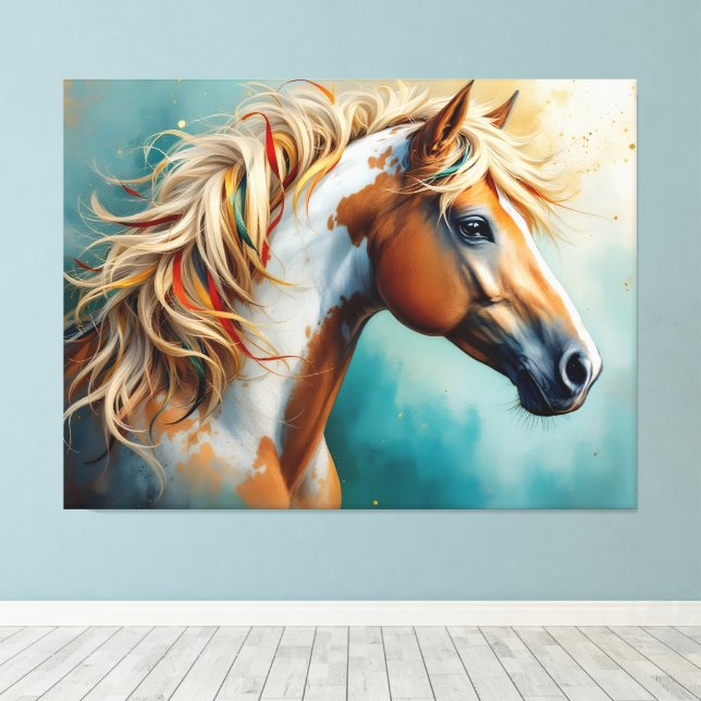 Toile Palomino Peinture Mustang Portrait (Insitu (Plancher de Bois))