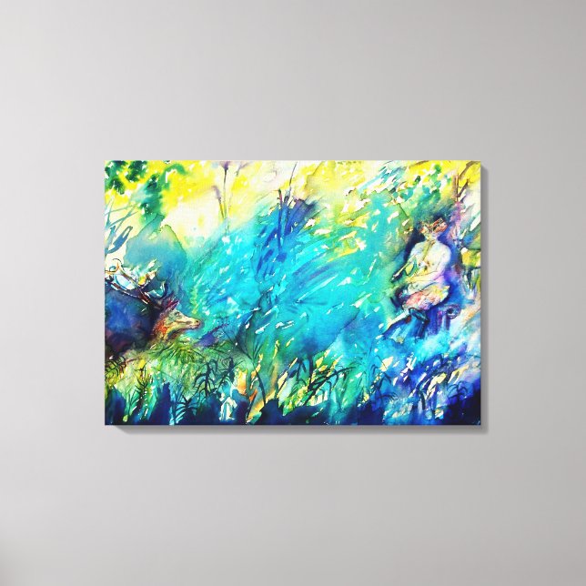 TOILE PAN JOUER FLUTE ET CERF EN BOIS VERT (Recto)