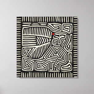 Toile Panama Kuna Indien Mola Pajaro - Noir Blanc