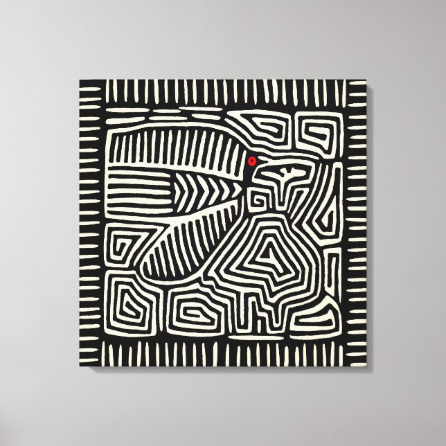 Toile Panama Kuna Indien Mola Pajaro - Noir Blanc (Recto)