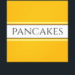 Toile PANCAKES Texte brillant rayures blanches orange do<br><div class="desc">Ce design amusant comporte du texte à l'intérieur d'une large bande centrale blanche mise en valeur par des filets noirs et jaunes clairs sur des bandes de fond orange jaune doré brillantes et larges.  Le texte PANCAKES peut être personnalisé.</div>