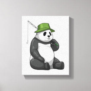 Toile Panda à la pêche avec canne à pêche