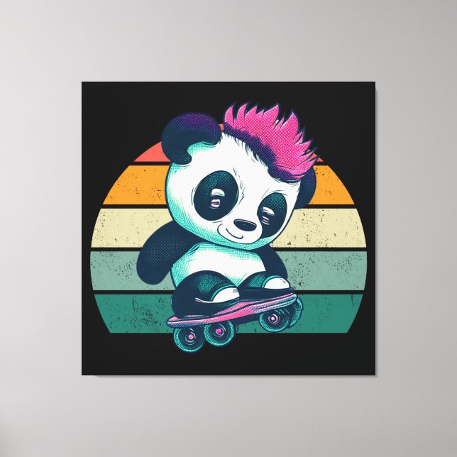 Toile Panda bébé mignonne avec mohawk | Panda de patinag (Recto)