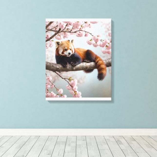 Toile Panda roux dans un cerisier (Insitu (Plancher de Bois))