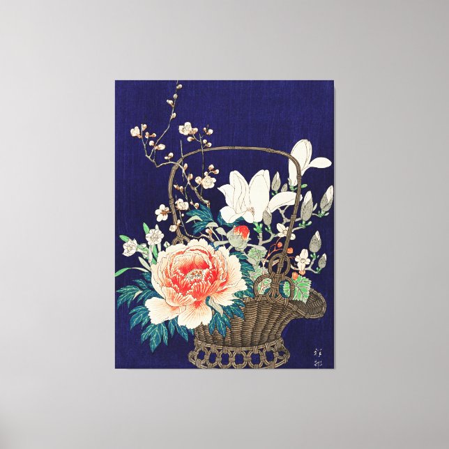 Toile Panier de fleurs en bambou par Ohara Koson   (Recto)