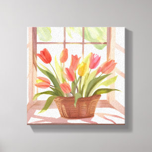 Toile Panier de tulipes Peinture aquarelle florale de