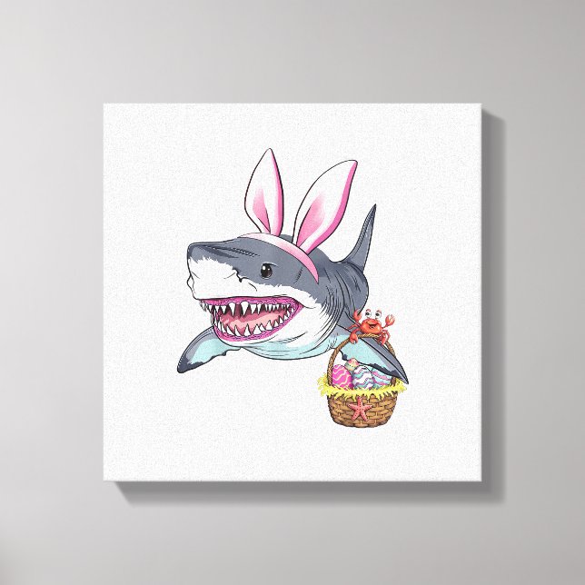 Toile Panier d'oeufs au lapin de Pâques mignon requin or (Recto)