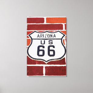 Toile Panneau de la route 66 sur brique