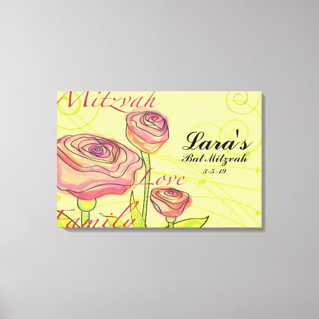 Toile Panneau de signature de Bat Mitzvah ROSES TRANSPAR (Recto)
