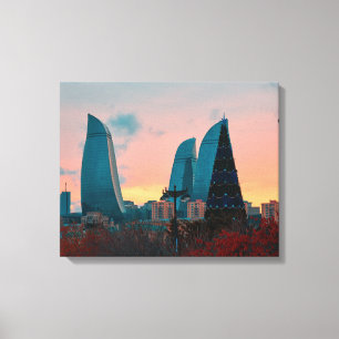 Toile panorama de Bakou et tours de flamme