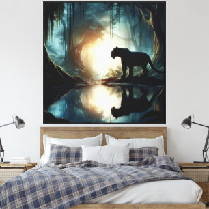 Toile Panthère noire Extraordinaire reflétée dans l'eau