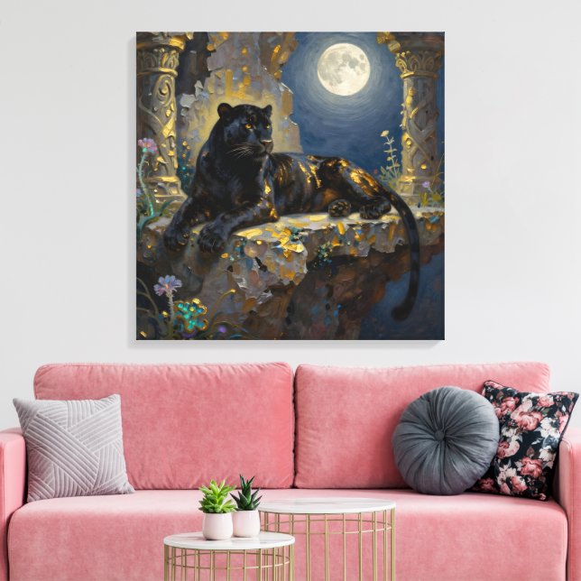 Toile Panthère noire sous la pleine lune  (Insitu(Salon))