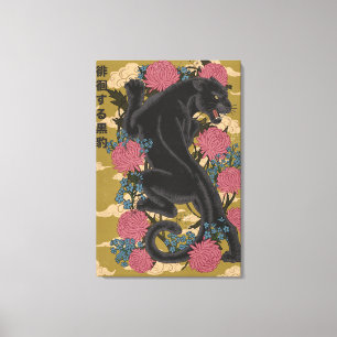 Toile Panthère parmi les fleurs 